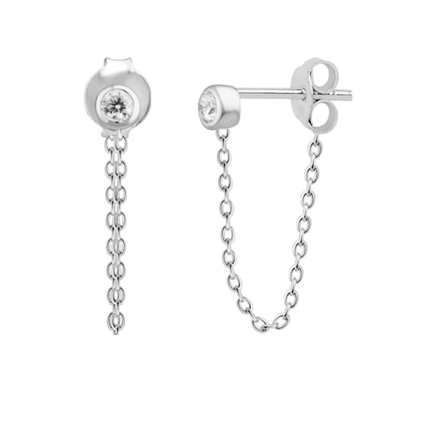 Boucles d'oreilles à tige en argent sterling avec chaîne en oxyde de zirconium transparent