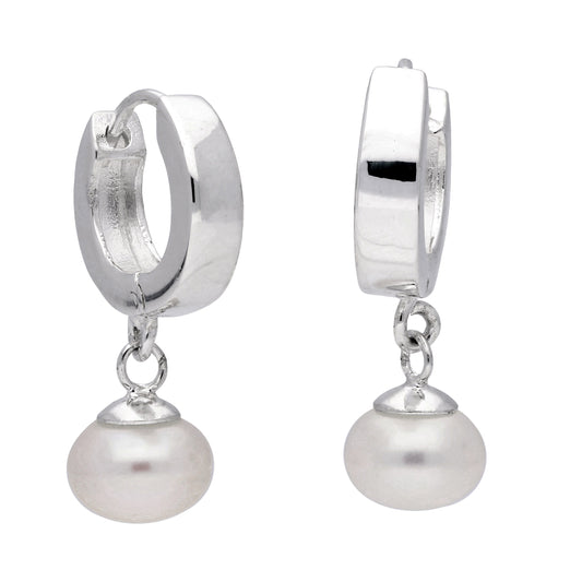 Boucles d'oreilles créoles en argent sterling avec perles d'eau douce de 14 mm