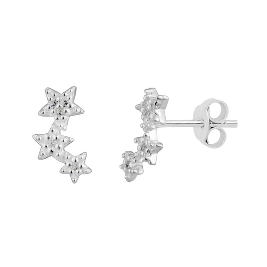 Boucles d'oreilles à tige en argent sterling avec triple étoile pavée de zircones cubiques