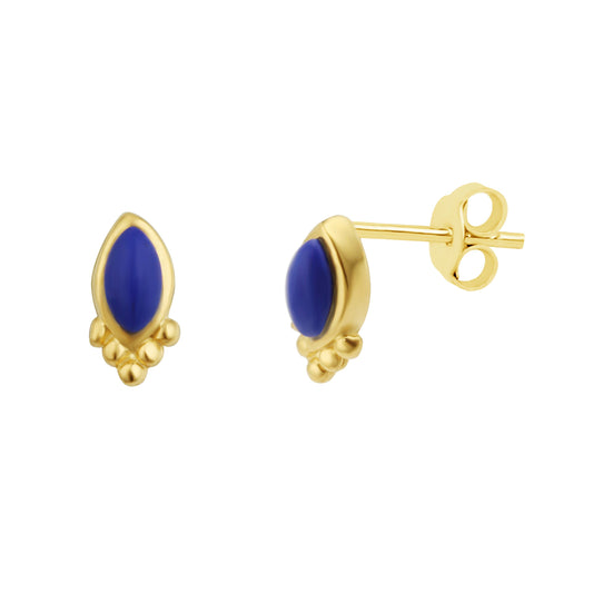 Boucles d'oreilles à tige ovales en argent sterling plaqué or et lapis-lazuli