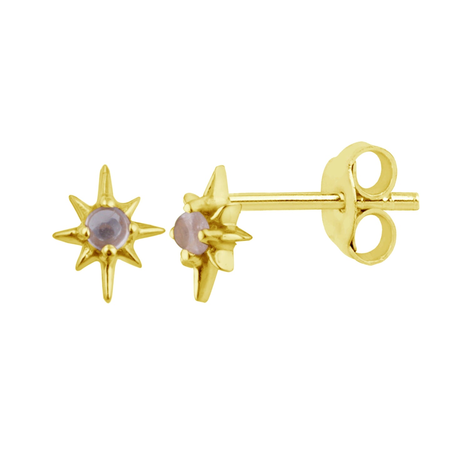 Boucles d'oreilles à tige en argent sterling plaqué or et pierre de lune étoilée