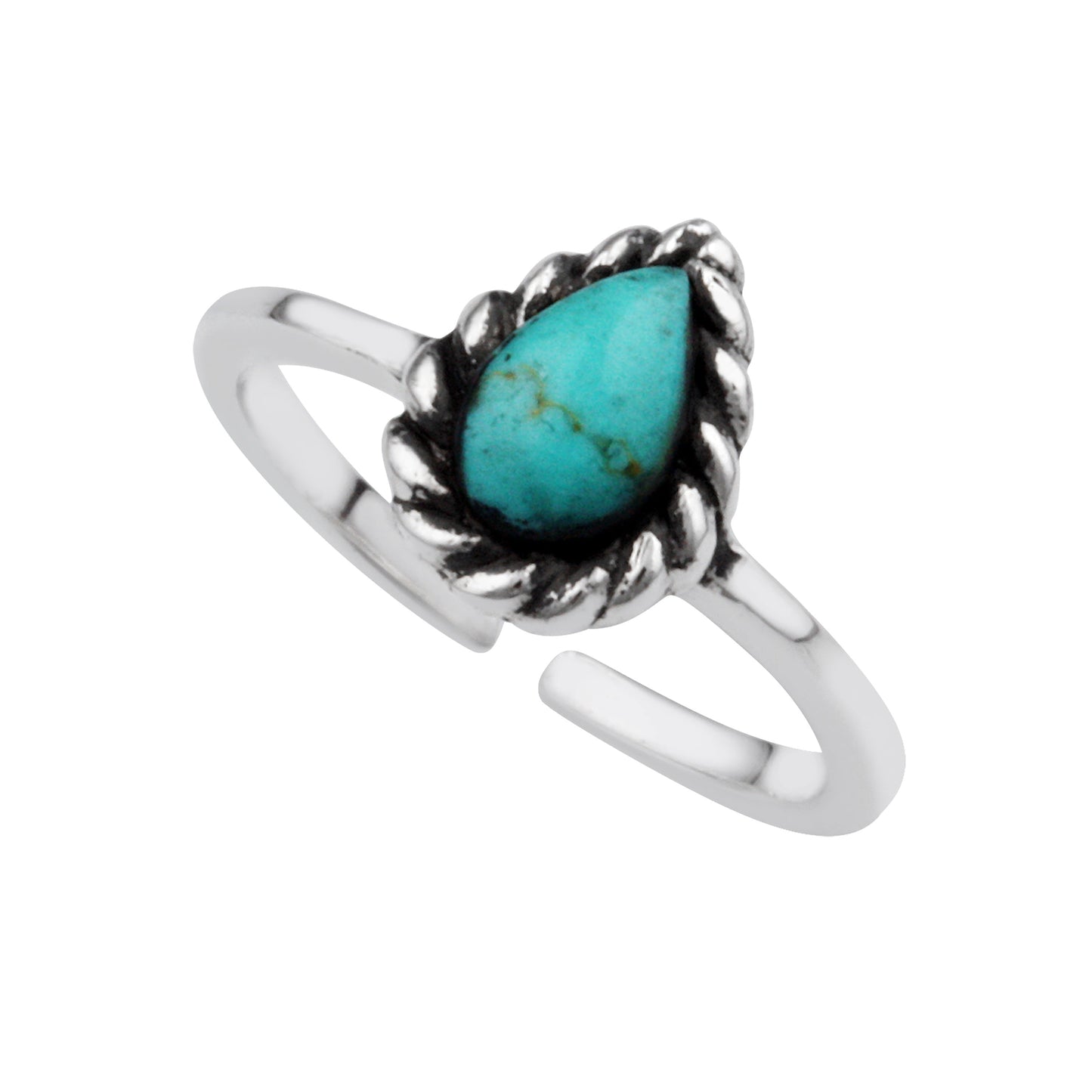 Bague ouverte en argent sterling avec turquoise oxydée en forme de larme