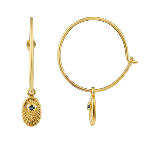 Boucles d'oreilles créoles ovales en argent sterling plaqué or avec breloques en forme d'étoile de 19 mm