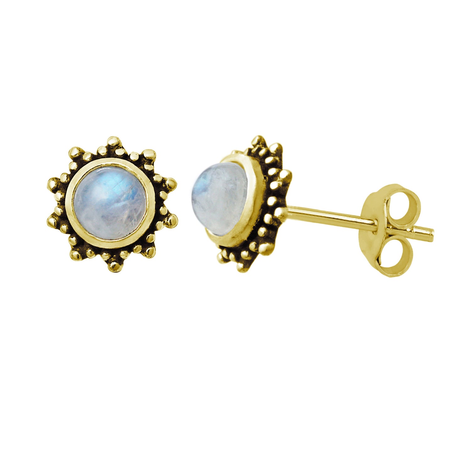 Boucles d'oreilles à tige en argent sterling plaqué or et pierre de lune de 5 mm