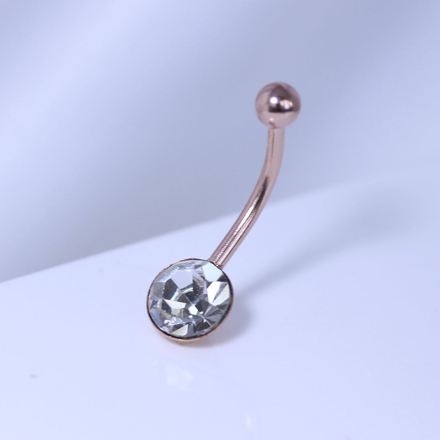 Piercing de nombril en argent sterling plaqué or rose et zircone cubique rond de 8 mm