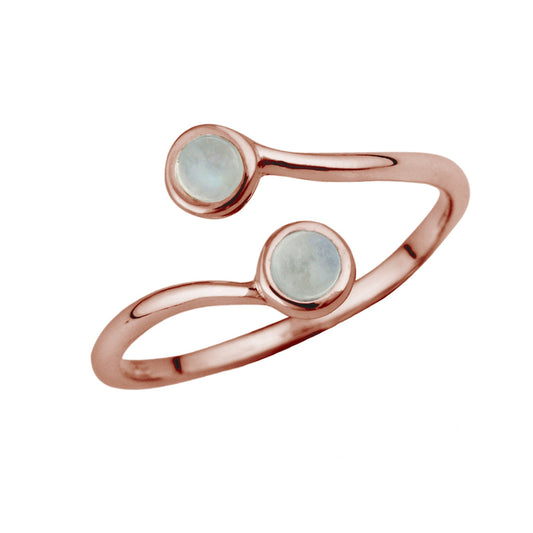 Bague ajustable en argent sterling plaqué or rose et pierre de lune