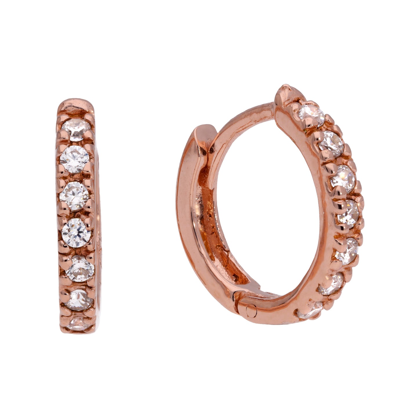 Boucles d'oreilles créoles à charnière en argent sterling plaqué or rose avec zircones cubiques de 12 mm