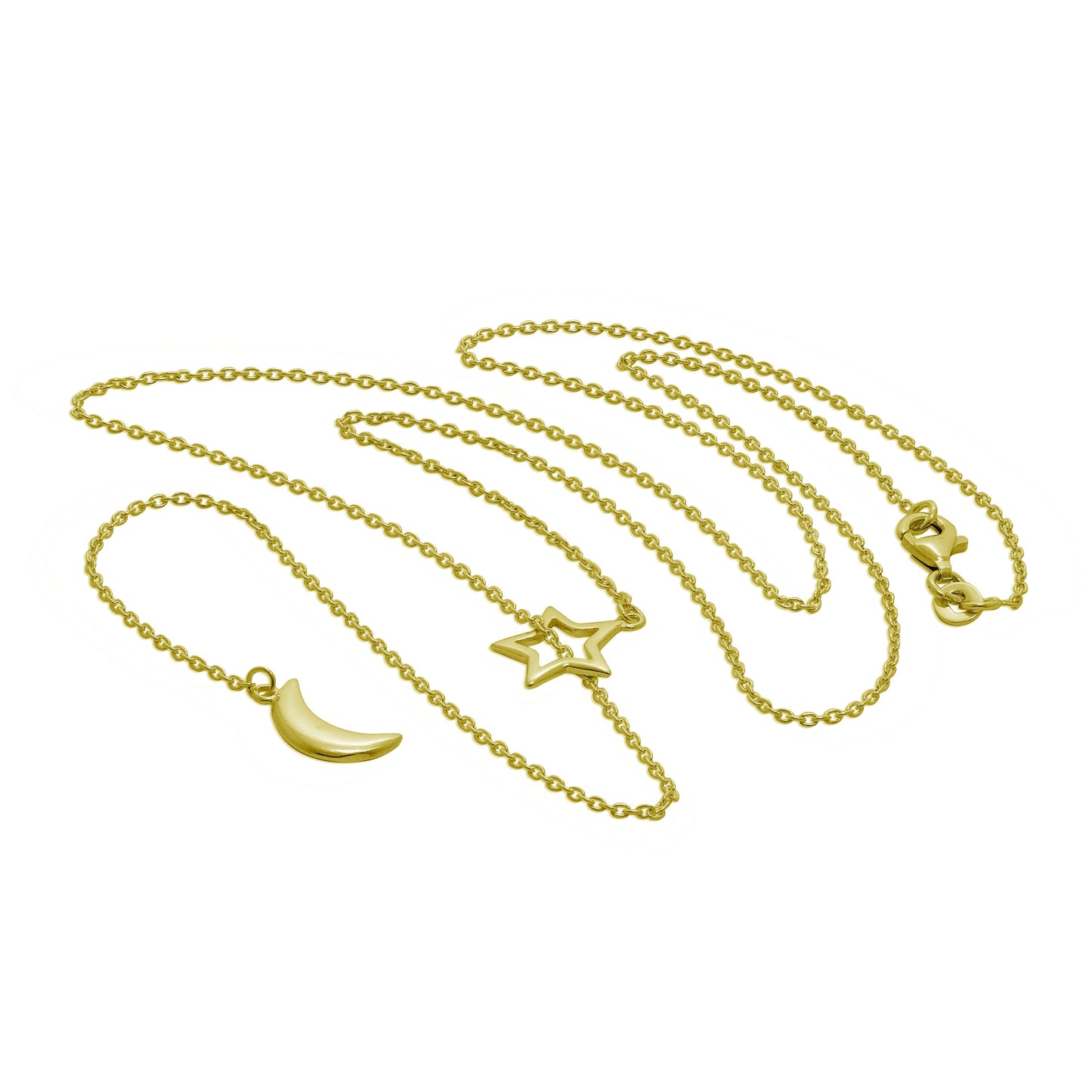 Collier goutte étoile lune en argent sterling plaqué or