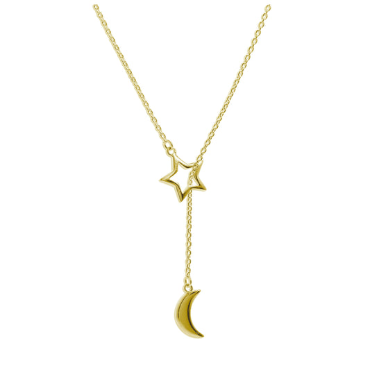 Collier goutte étoile lune en argent sterling plaqué or