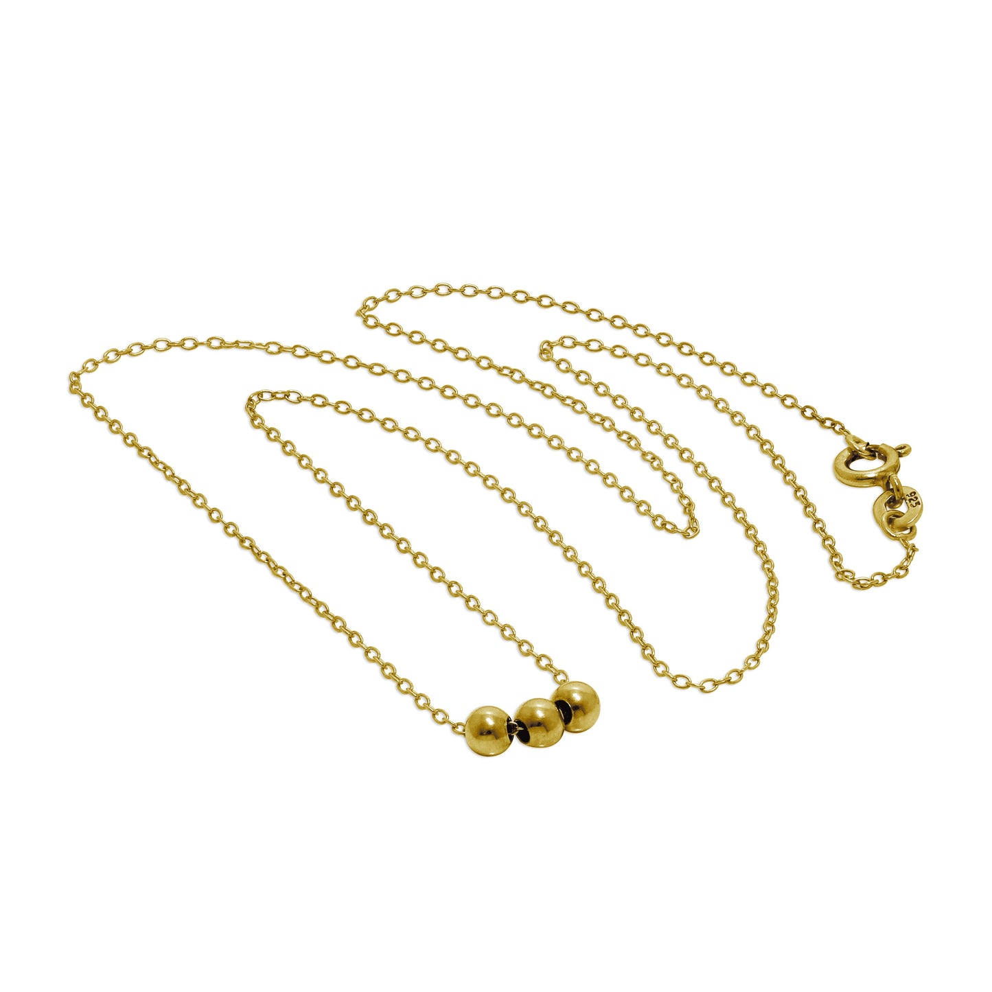 Collier triple boule en argent sterling plaqué or 45 cm