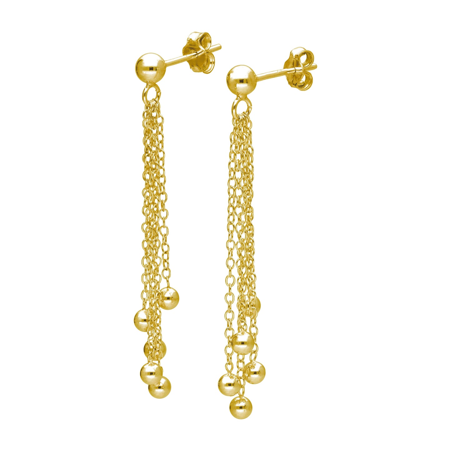 Boucles d'oreilles pendantes à pampilles et boules multiples en argent sterling plaqué or
