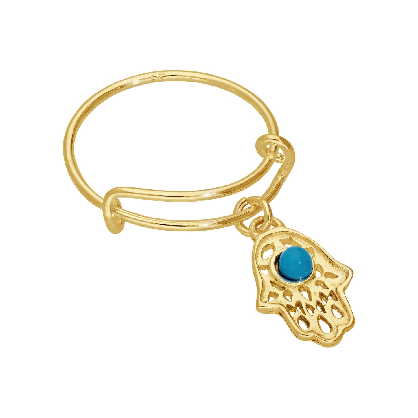 Bague réglable en argent sterling plaqué or avec main de Fatima