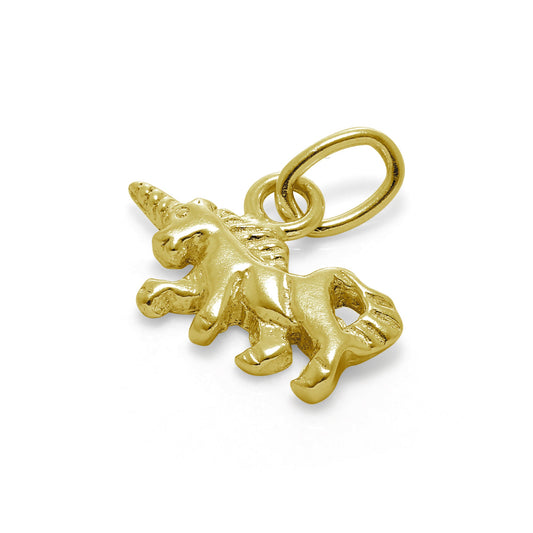 Petite breloque licorne en argent sterling plaqué or