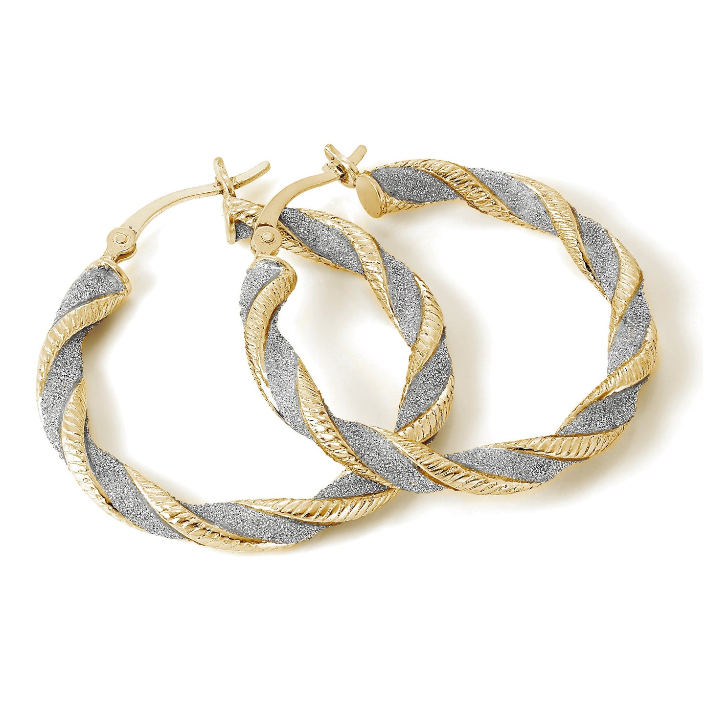 Boucles d'oreilles créoles épaisses torsadées en argent sterling plaqué or givré de 29 mm