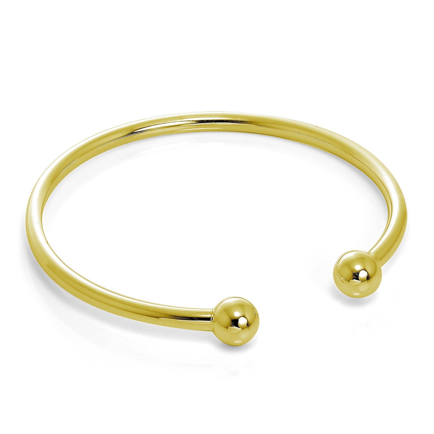 Bracelet jonc creux en argent sterling plaqué or avec pendentif en forme de cœur