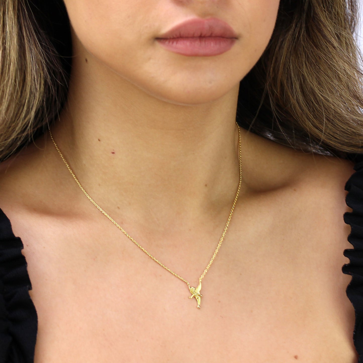 Collier fée en argent sterling plaqué or 45 cm