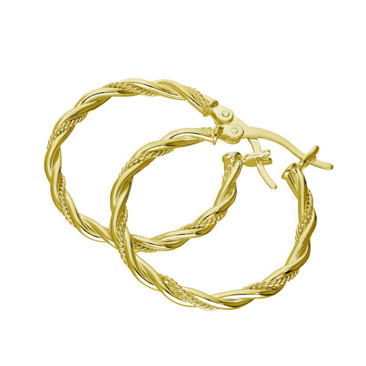 Boucles d'oreilles créoles torsadées en argent sterling plaqué or de 25 mm