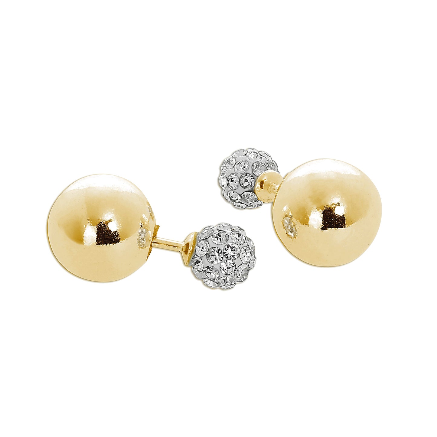 Boucles d'oreilles à tige en argent sterling plaqué or, double face, unies et boules en oxyde de zirconium