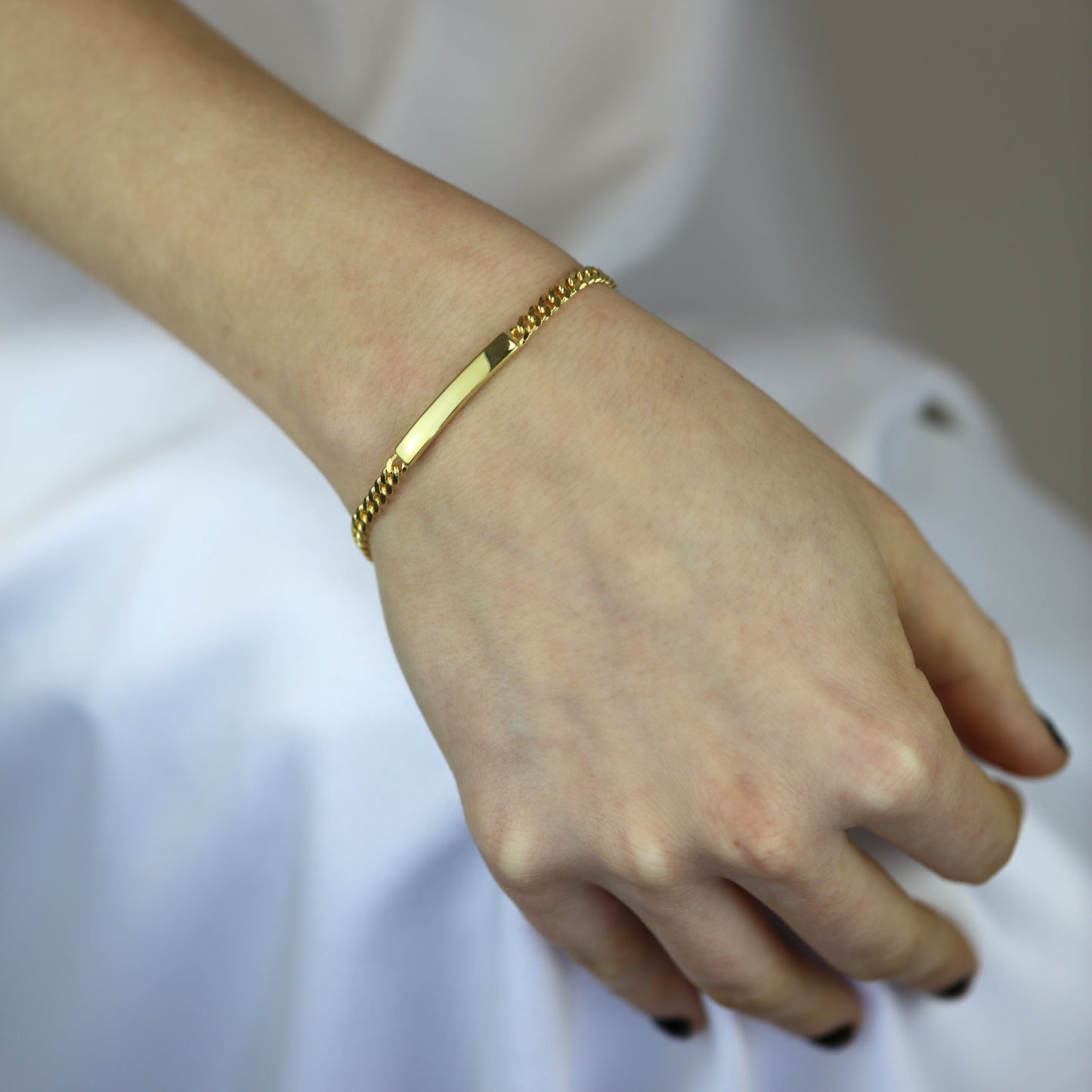 Bracelet d'identification en argent sterling plaqué or de 3 mm, 17,8 cm