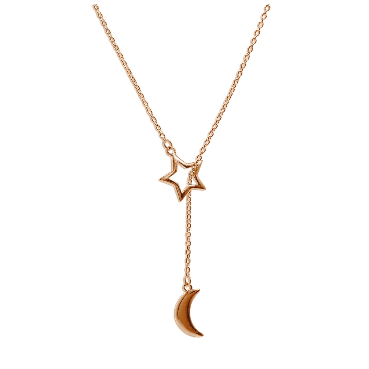 Collier goutte étoile lune en argent sterling plaqué or rose