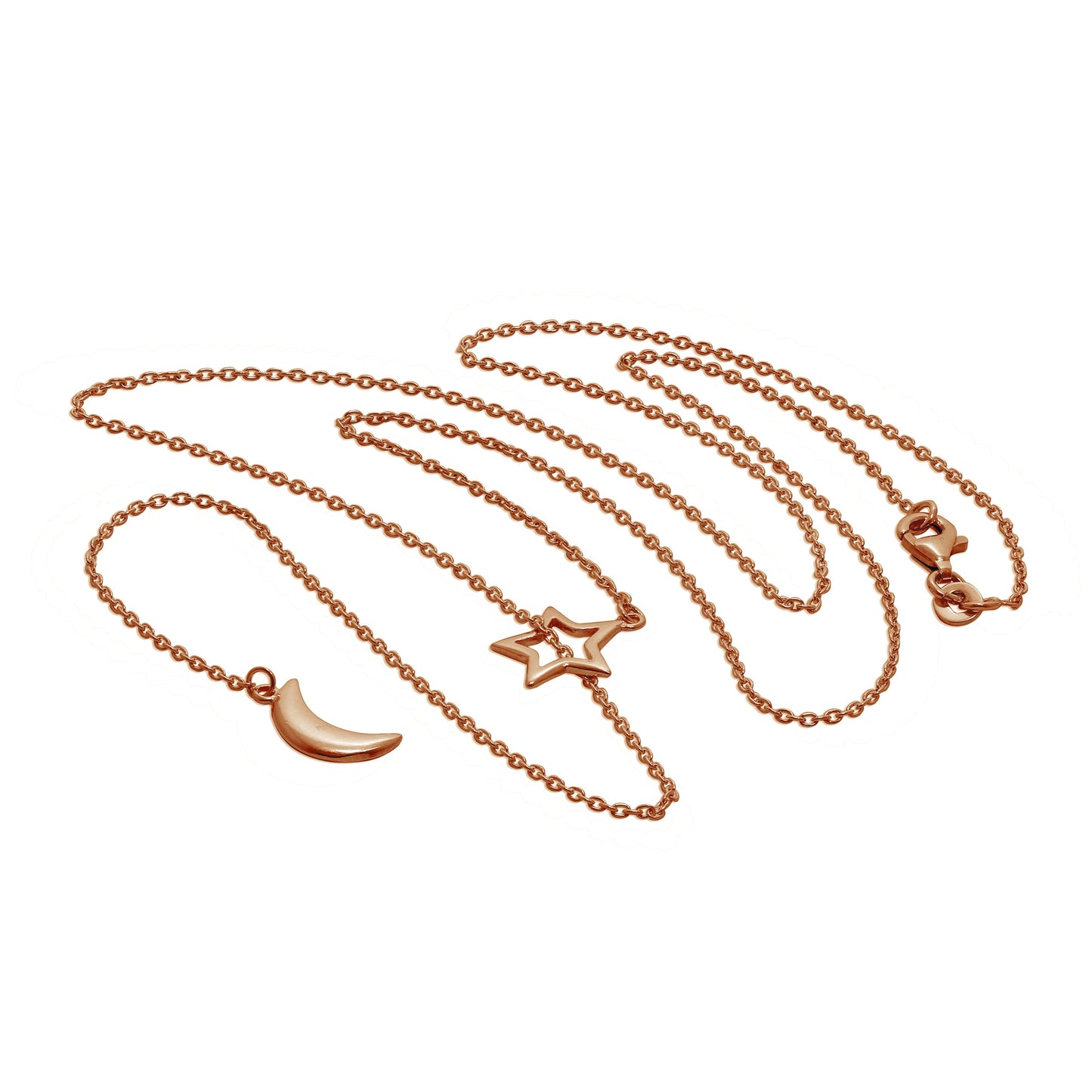 Collier goutte étoile lune en argent sterling plaqué or rose