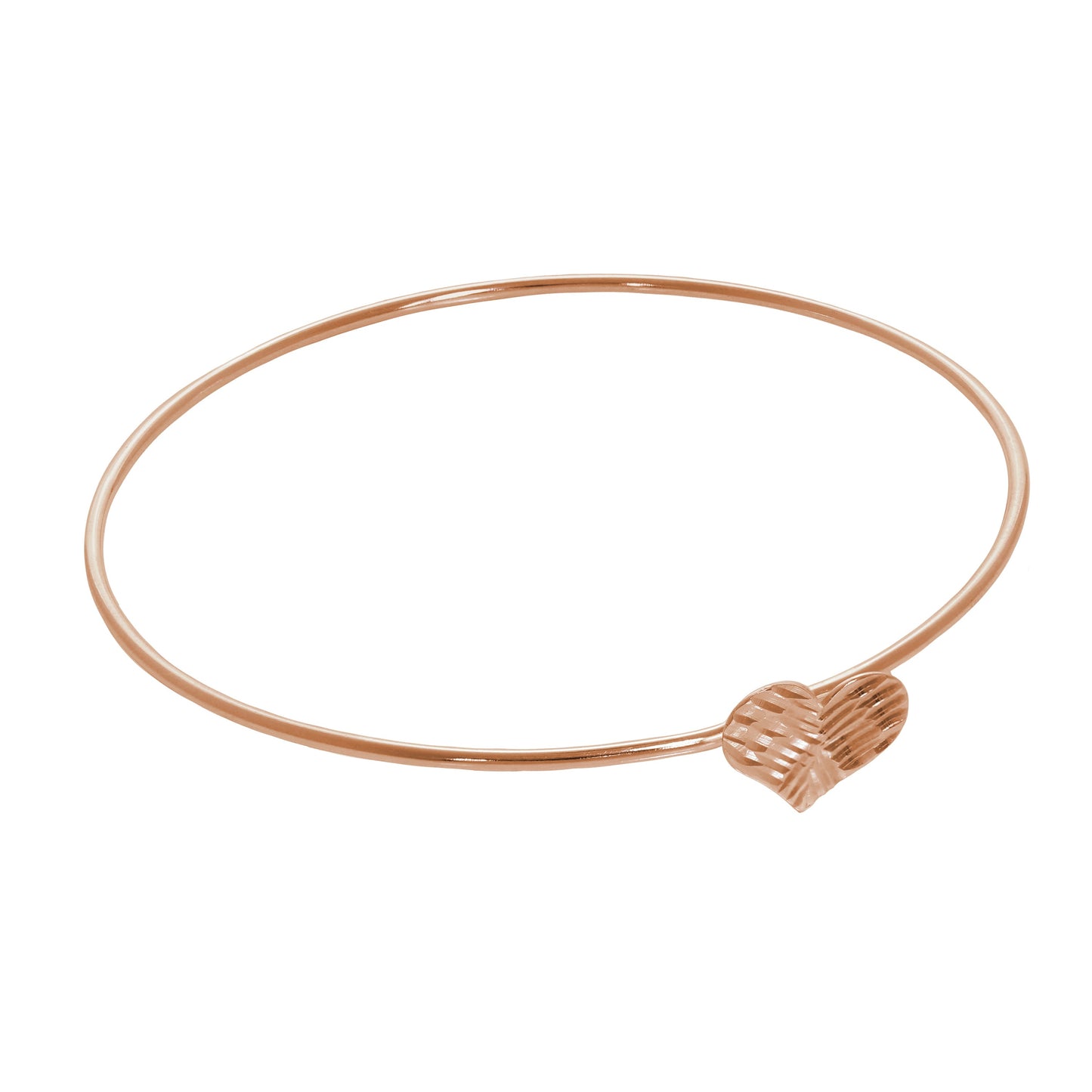 Bracelet ouvert en argent sterling plaqué or rose avec cœur martelé