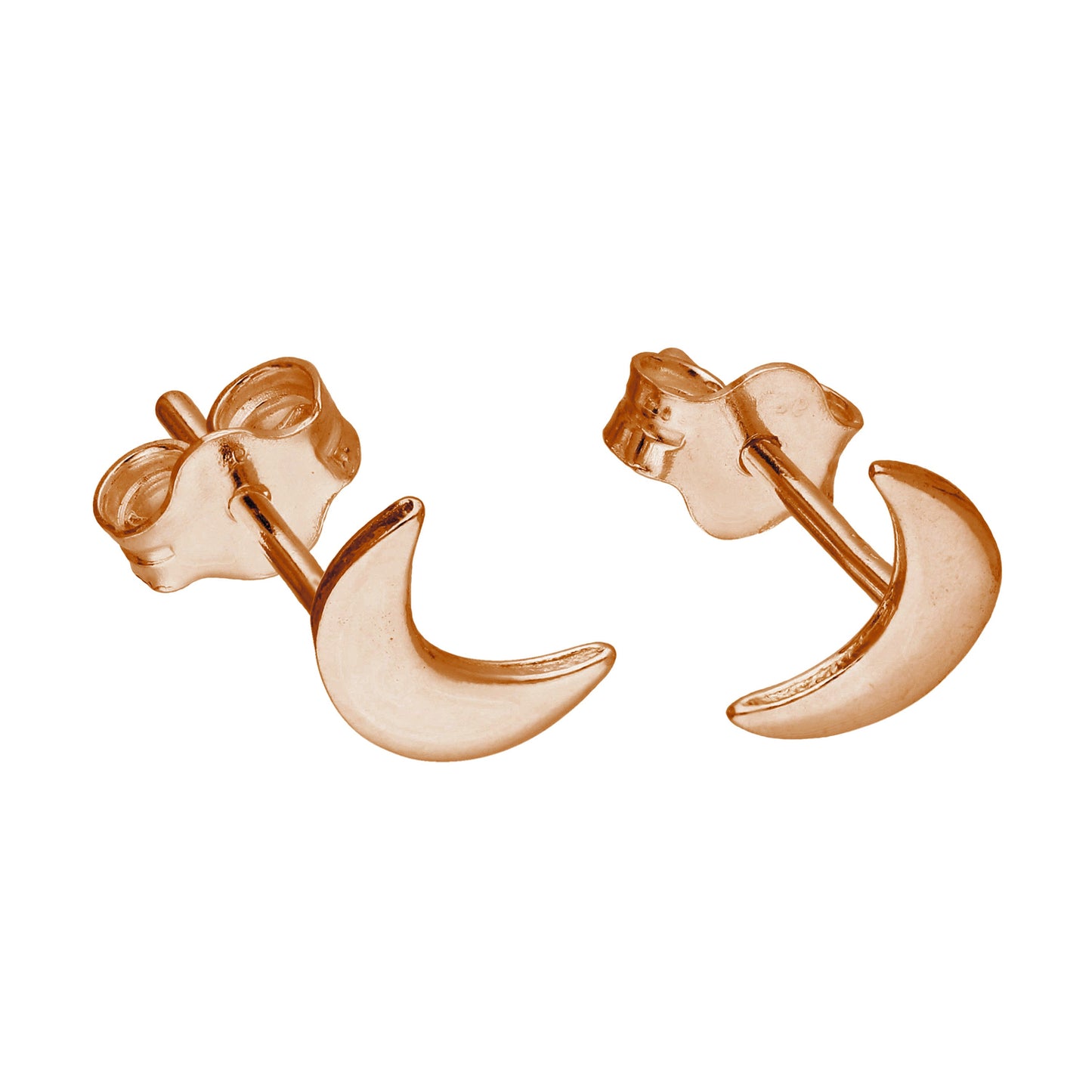 Petites boucles d'oreilles à tige en argent sterling plaqué or rose avec lune