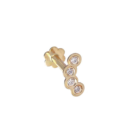 Piercing labret en or 9 carats avec quatre zircons ronds