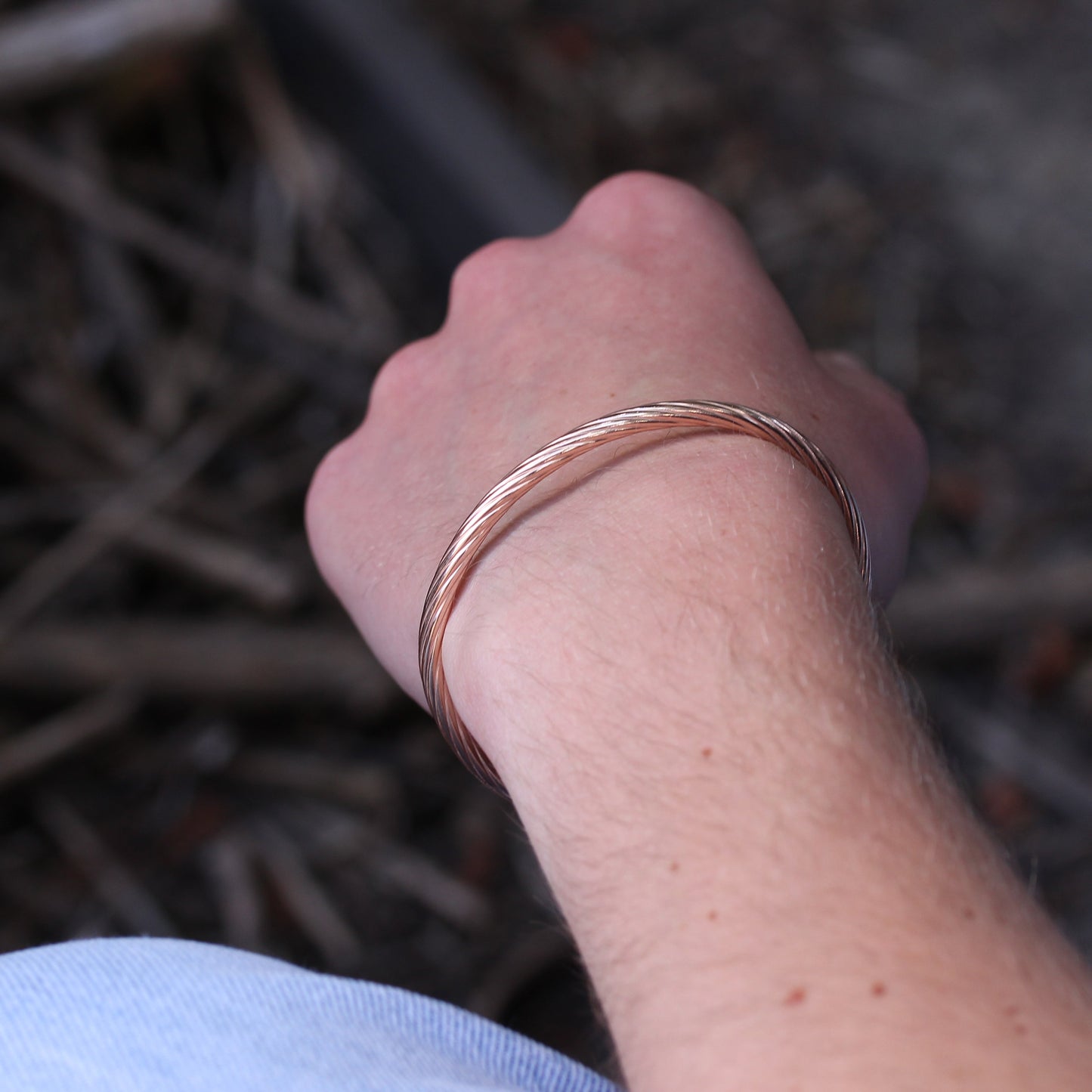 Bracelet jonc torsadé en argent sterling plaqué or rose pour homme