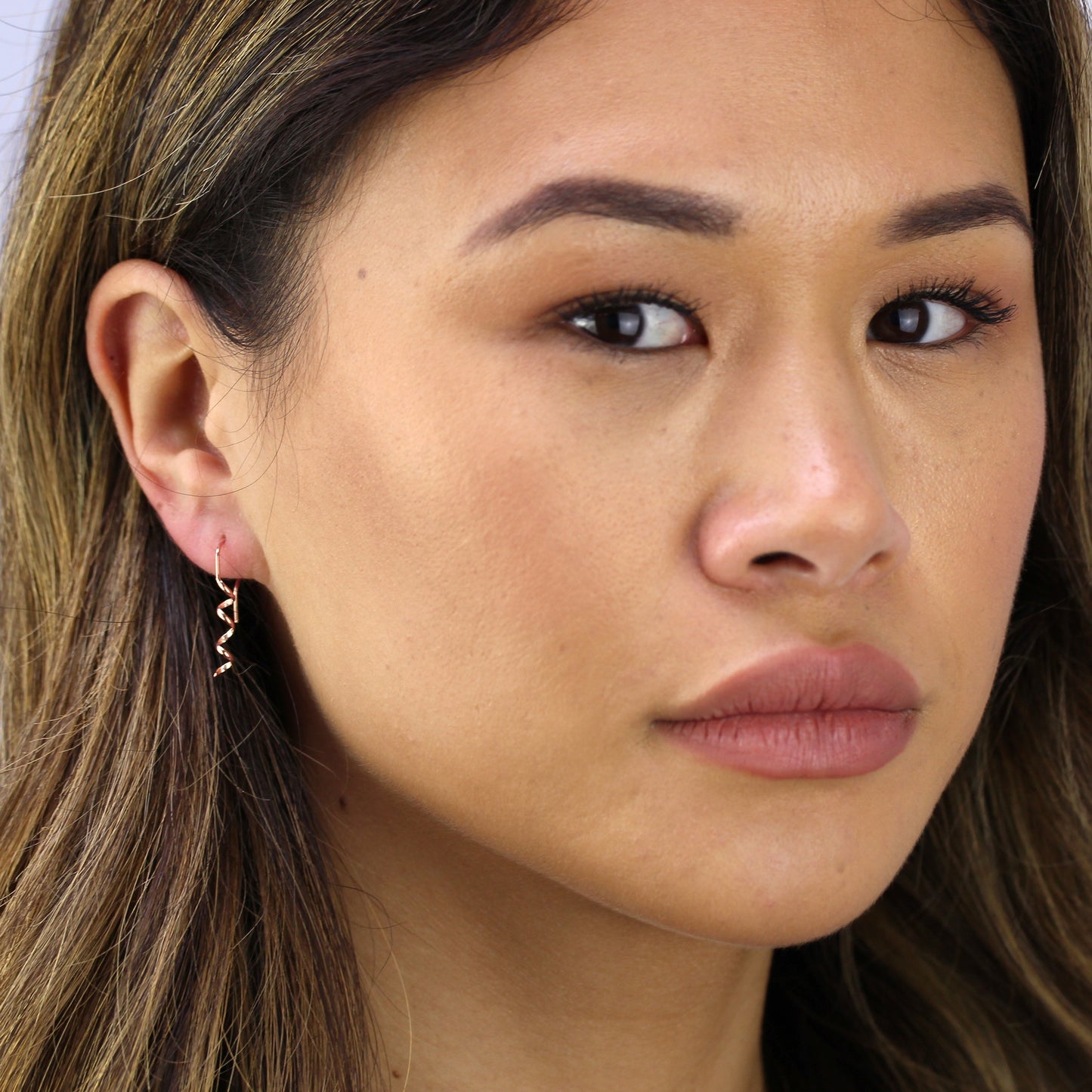 Boucles d'oreilles pendantes tire-bouchon en argent sterling plaqué or rose