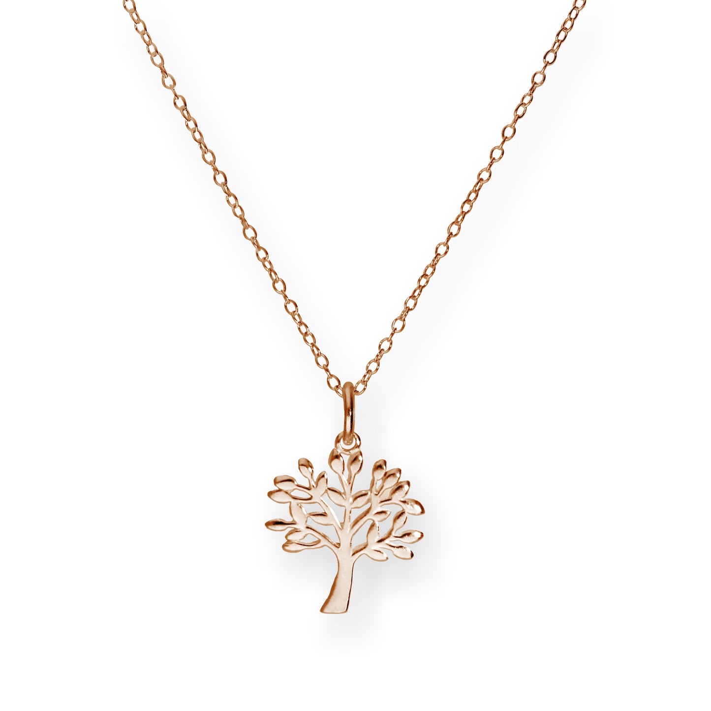 Collier en argent sterling plaqué or rose de 45 cm avec pendentif en forme de chêne