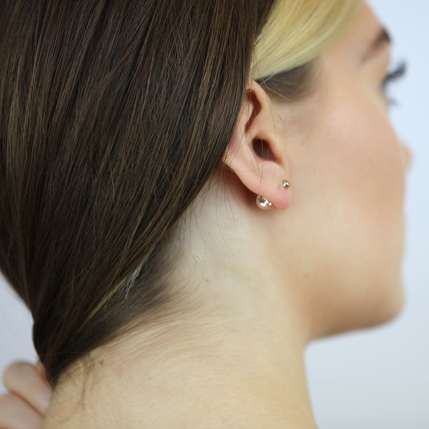 Boucles d'oreilles à double boule en argent sterling plaqué or rose