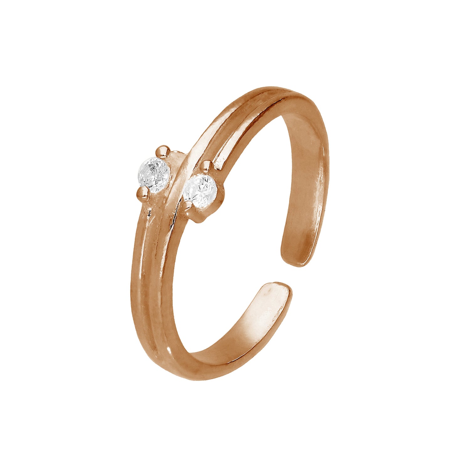 Bague d'orteil réglable en argent sterling plaqué or rose et zircone cubique