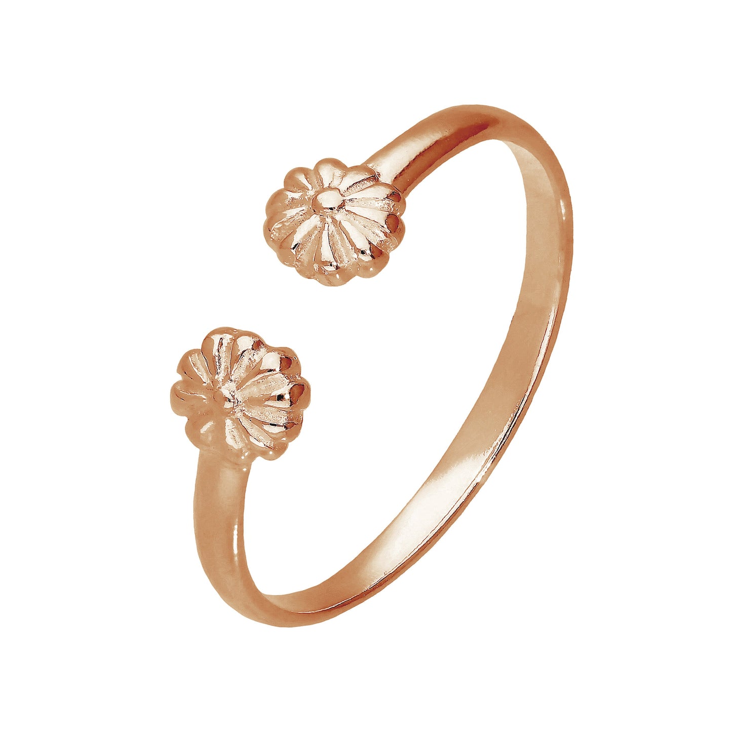 Bague d'orteil réglable en argent sterling plaqué or rose avec fleurs
