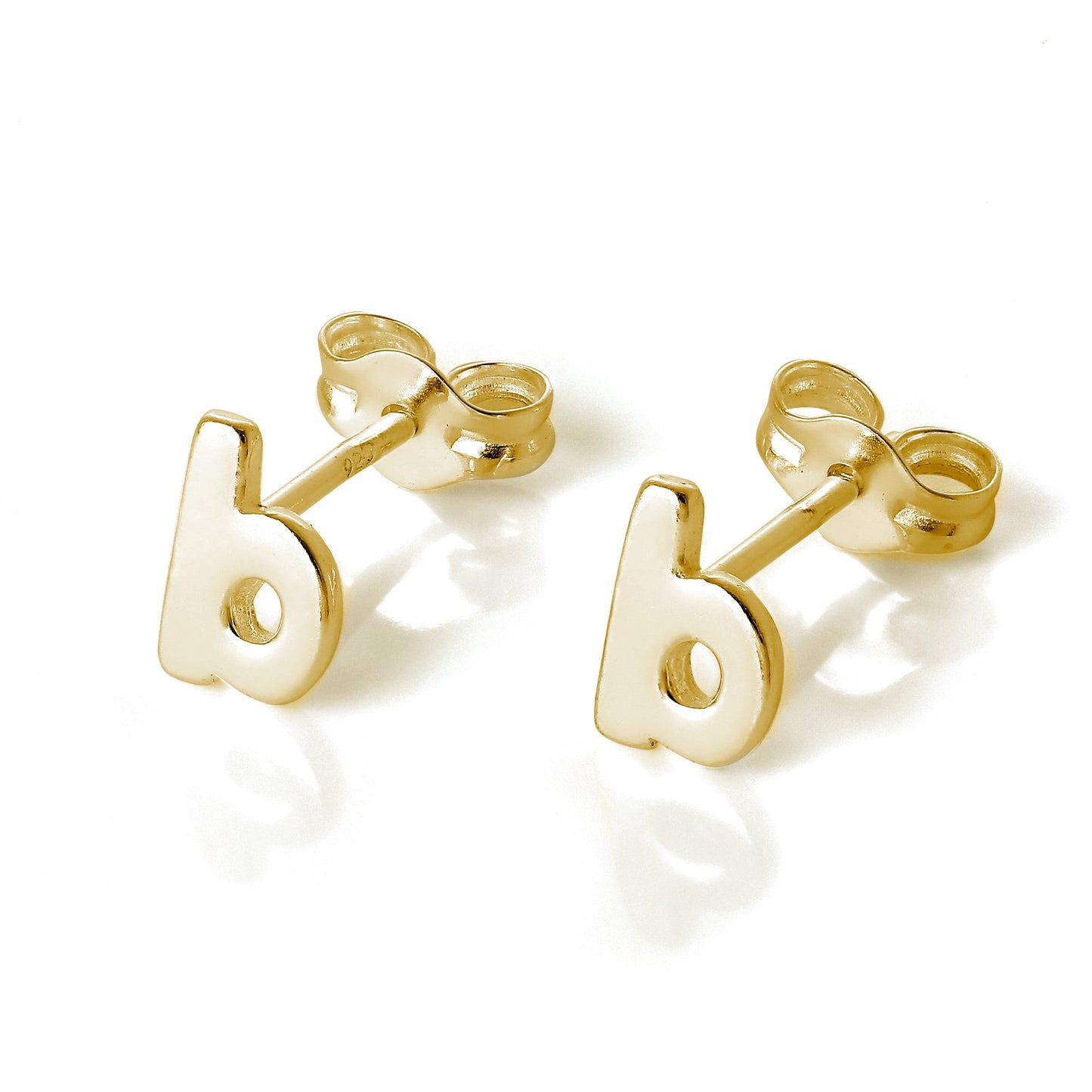 Boucles d'oreilles à tige en argent sterling plaqué or jaune avec lettres de l'alphabet