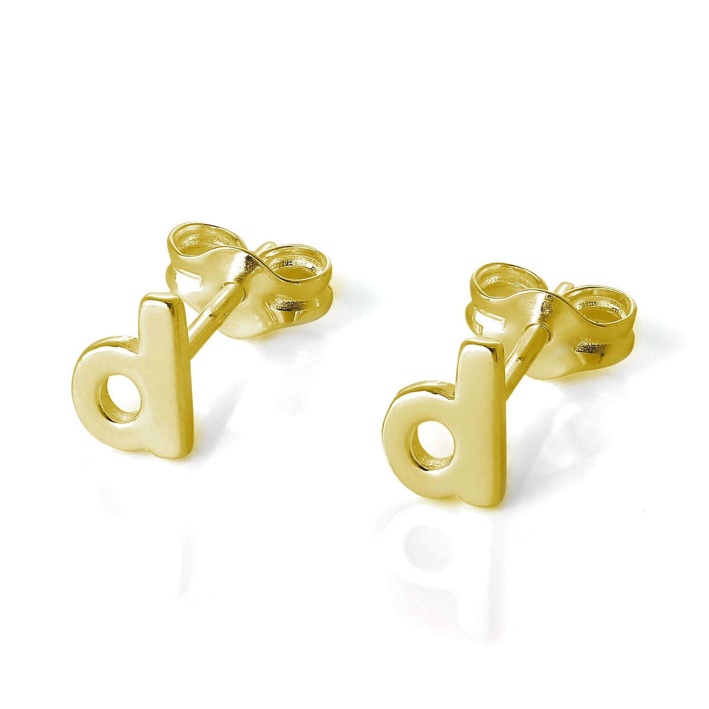Boucles d'oreilles à tige en argent sterling plaqué or jaune avec lettres de l'alphabet