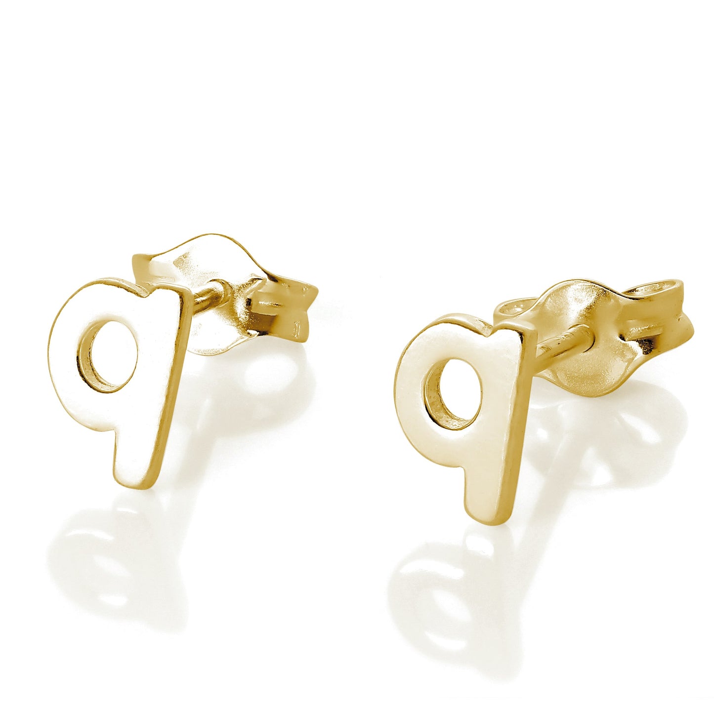 Boucles d'oreilles à tige en argent sterling plaqué or jaune avec lettres de l'alphabet