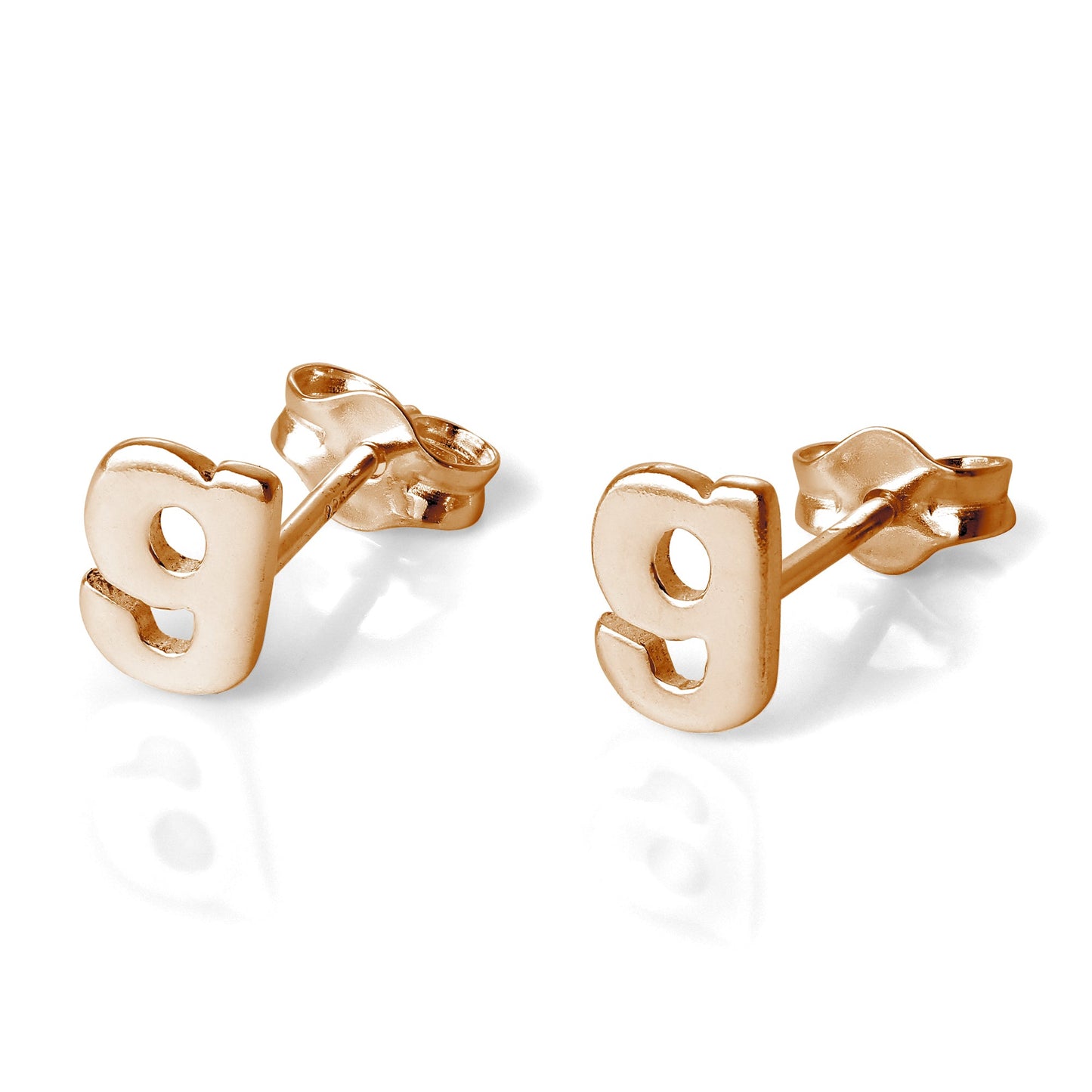 Boucles d'oreilles à tige en argent sterling plaqué or rose avec lettres de l'alphabet (A à T)