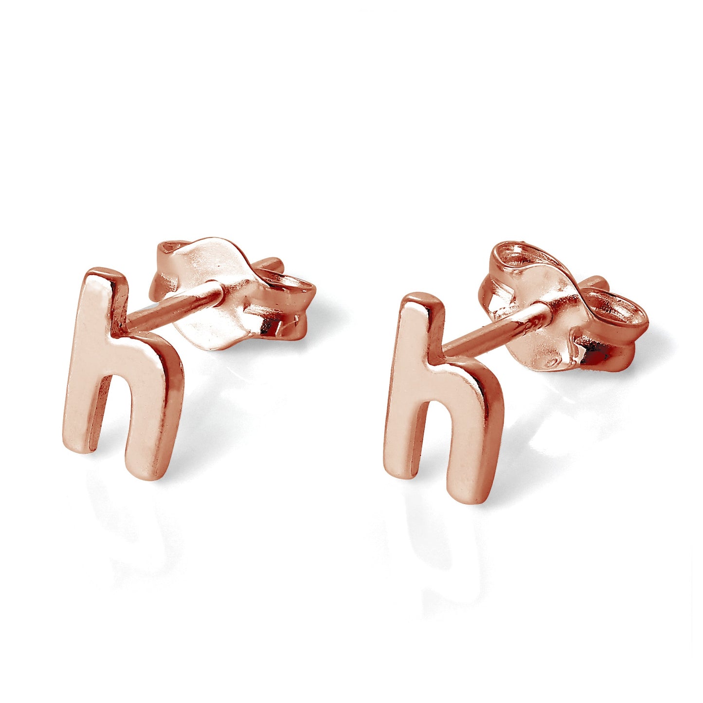 Boucles d'oreilles à tige en argent sterling plaqué or rose avec lettres de l'alphabet (A à T)