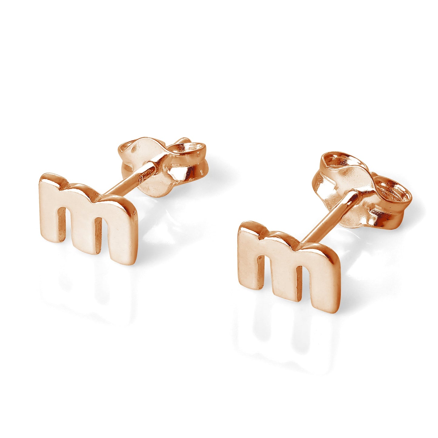 Boucles d'oreilles à tige en argent sterling plaqué or rose avec lettres de l'alphabet (A à T)