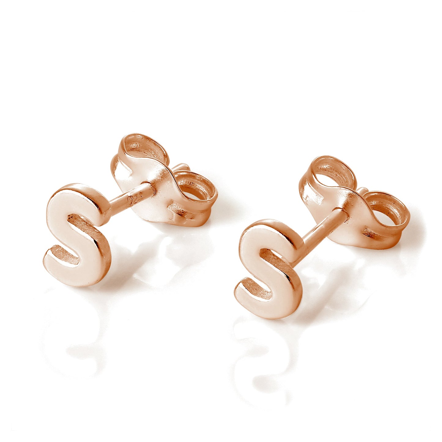Boucles d'oreilles à tige en argent sterling plaqué or rose avec lettres de l'alphabet (A à T)
