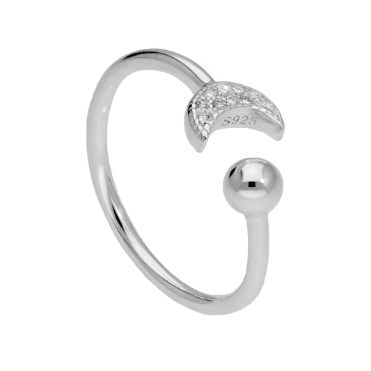 Bague ajustable en argent sterling et zircone cubique en forme de croissant de lune