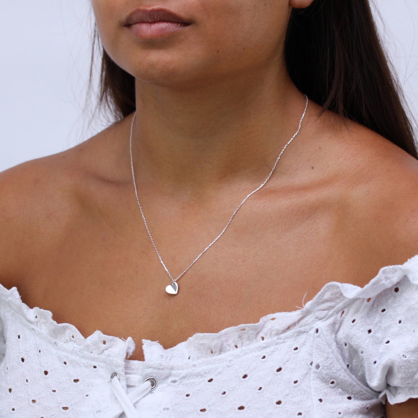 Collier en argent sterling avec cœur en nacre fendue de 45,7 cm