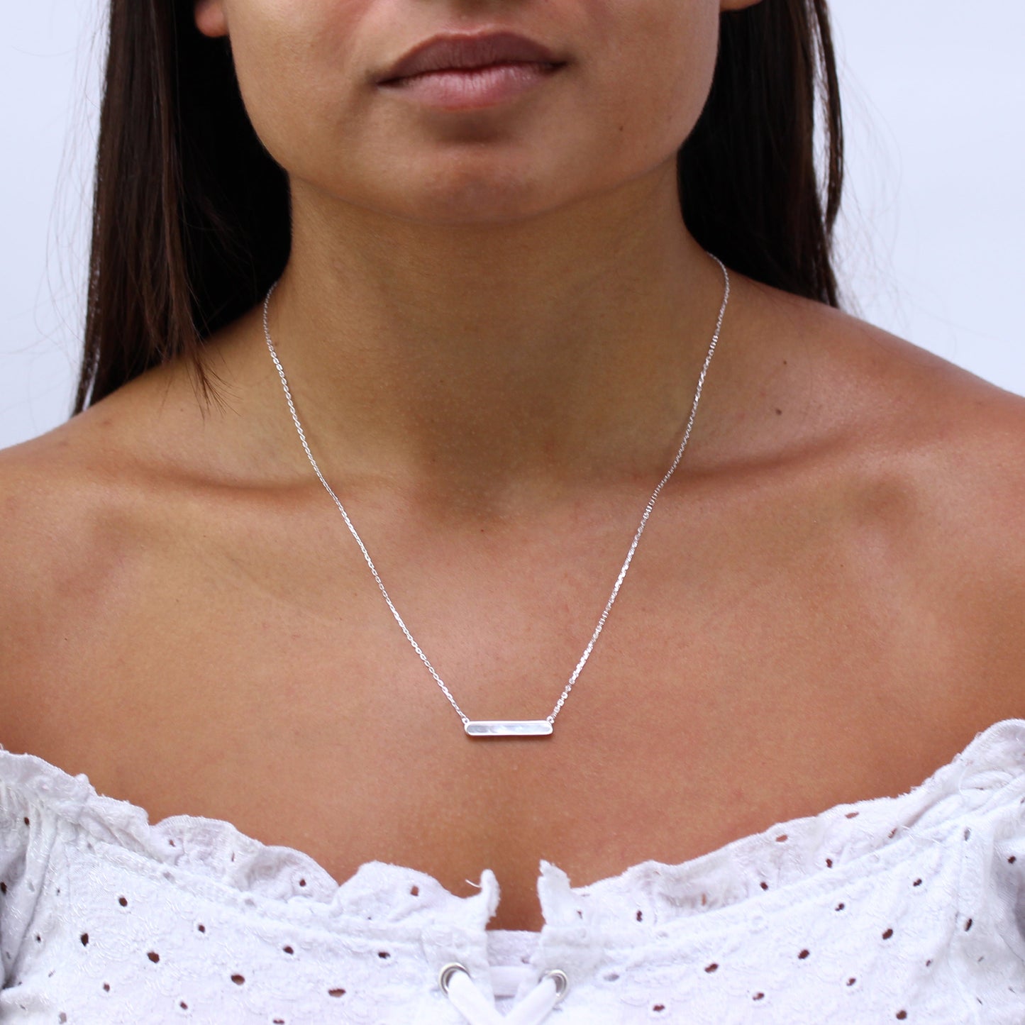 Collier en argent sterling avec barre en nacre de 45,7 cm