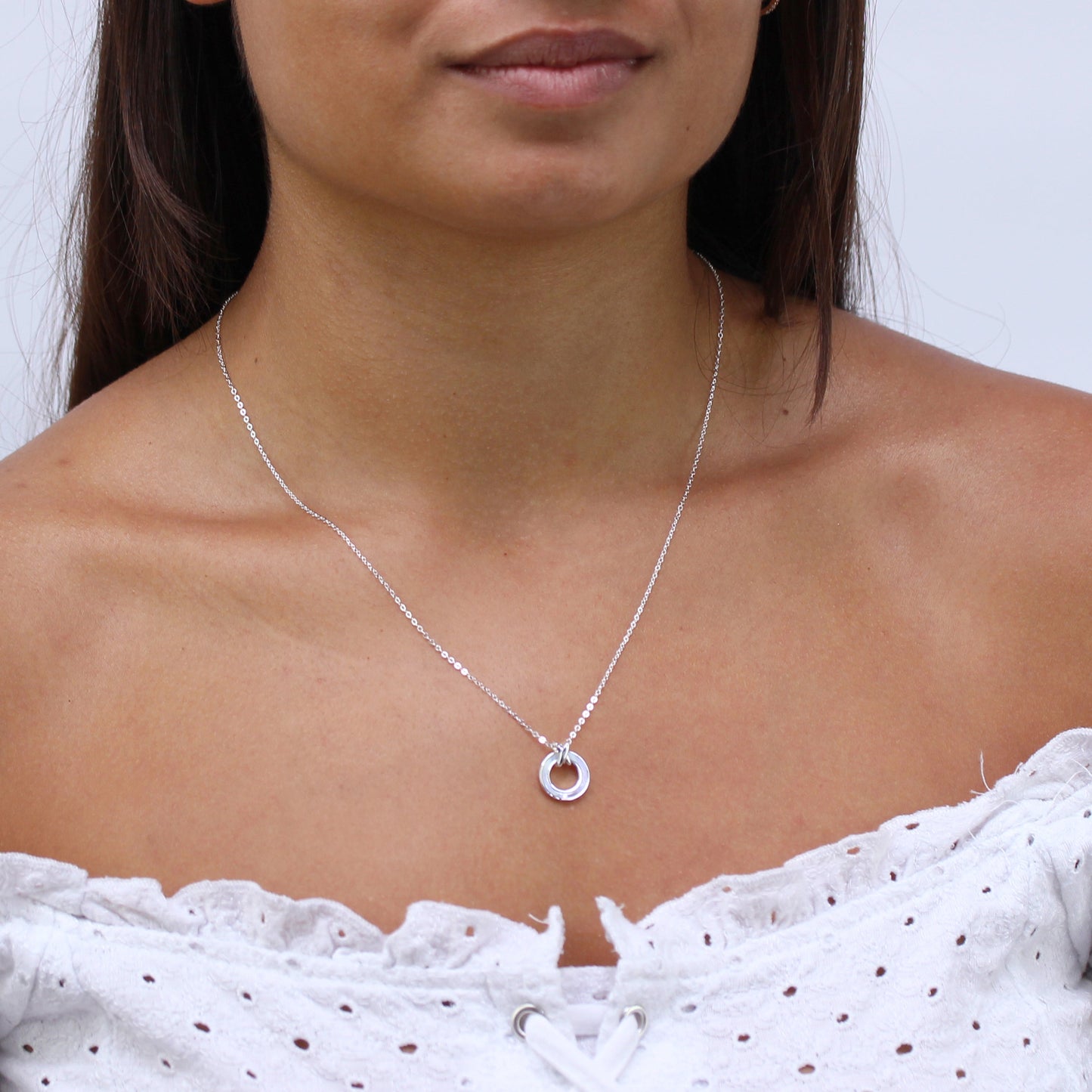 Collier cercle karma en argent sterling et nacre, 45,7 cm
