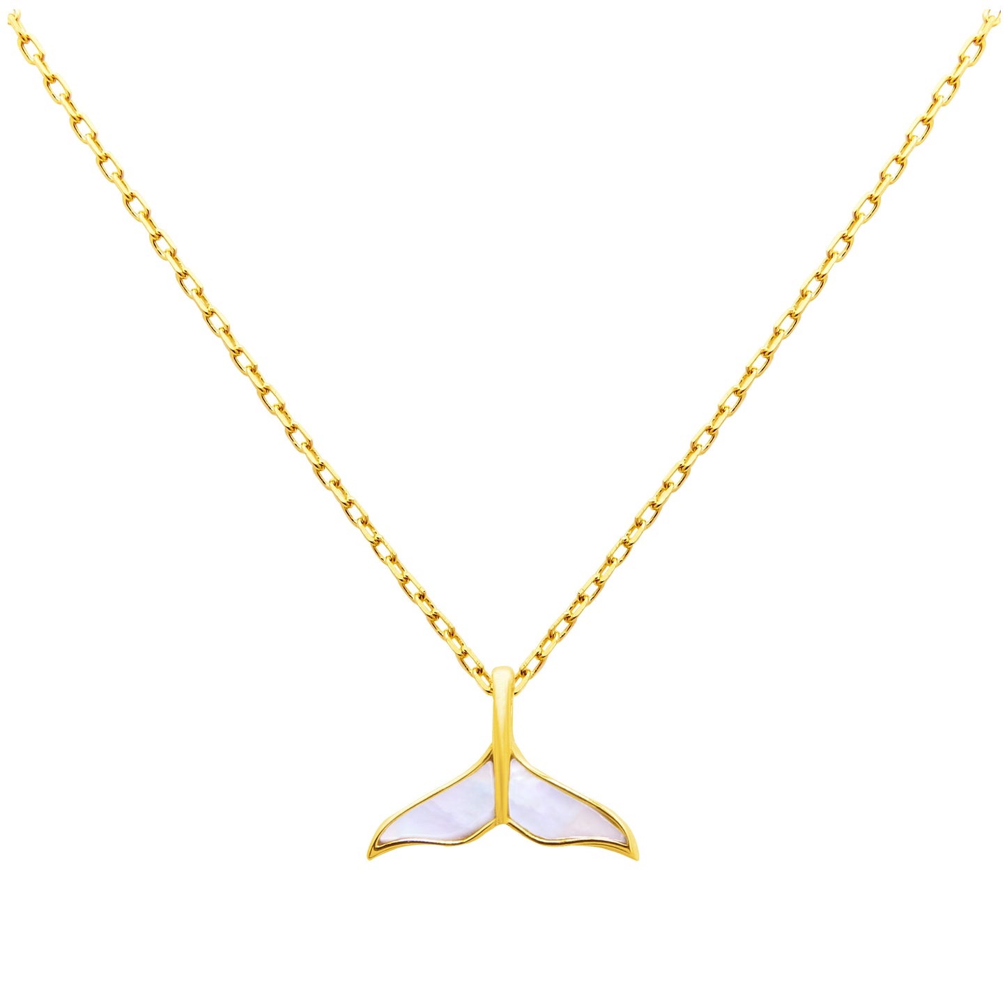 Collier queue de baleine en argent sterling plaqué or et nacre - 45,7 cm