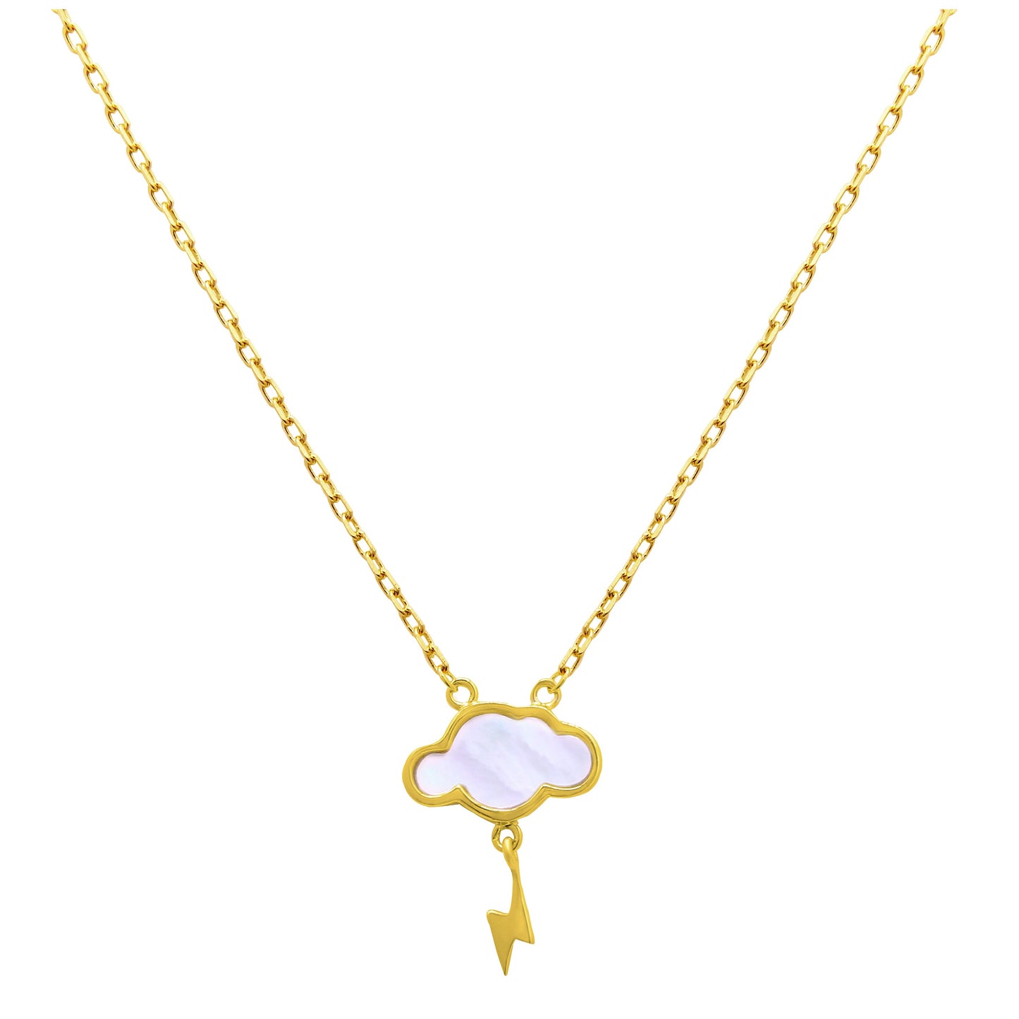 Collier éclair en argent sterling plaqué or et nacre