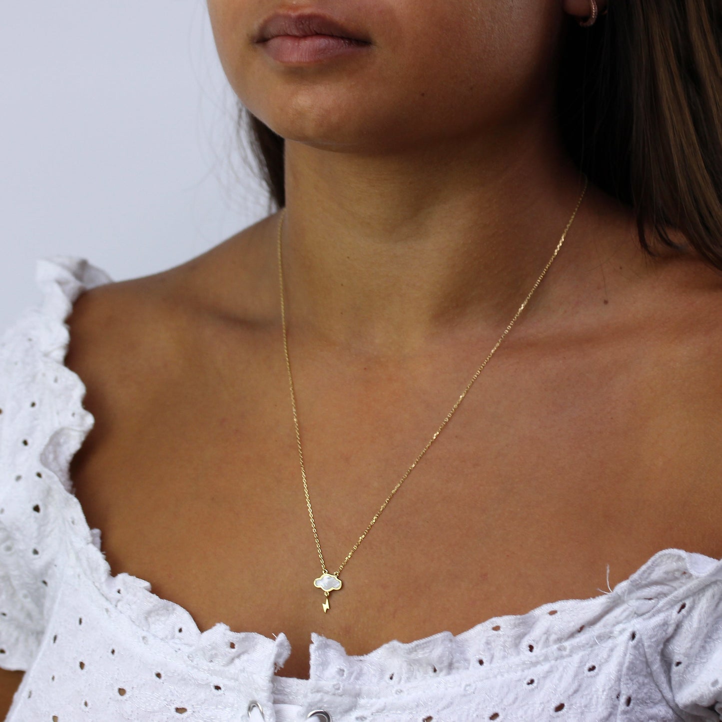 Collier éclair en argent sterling plaqué or et nacre