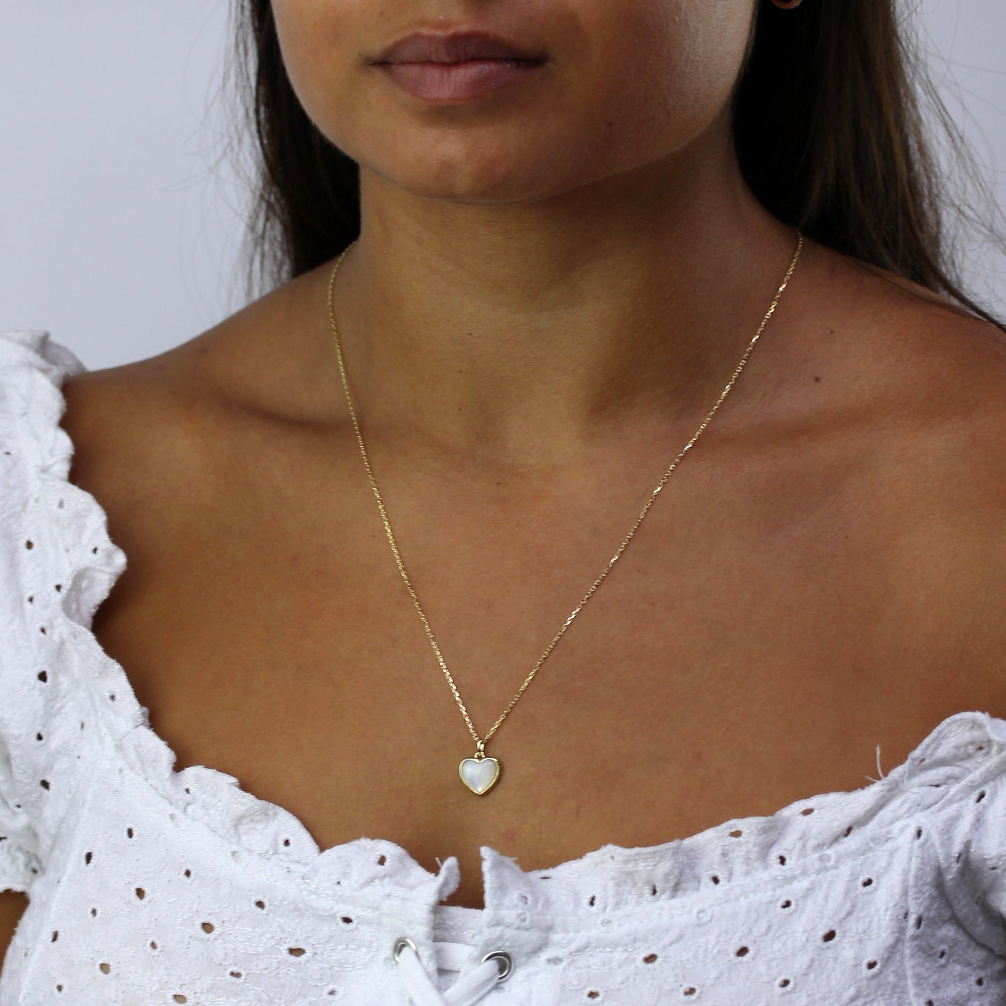 Collier cœur en argent sterling plaqué or et nacre