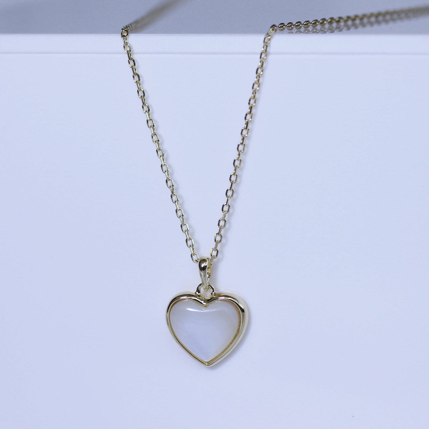 Collier cœur en argent sterling plaqué or et nacre